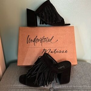 Matisse Moonshine style black Suede with fringe open toe slip in shoe boot 10M